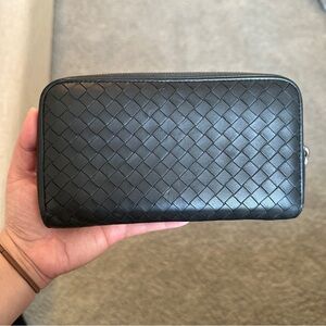 Bottega Veneta Black Intrecciato Zip Around Wallet
